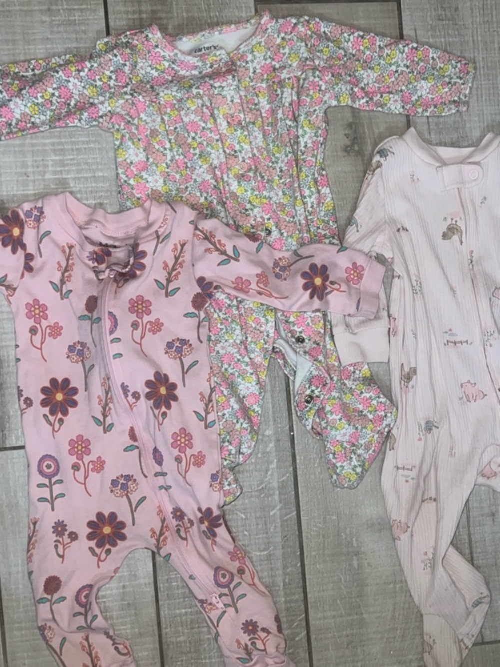 Caters 3 piece bundle sleepers 6M Floral Baby One-Piece Sleeper Soft Pink zip